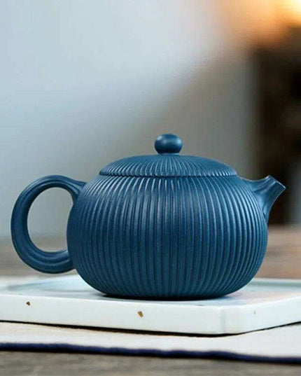 Artisan 250ml Purple Clay Teapot with Eye-Catching Striped Pattern - Genuine Tea Pot
