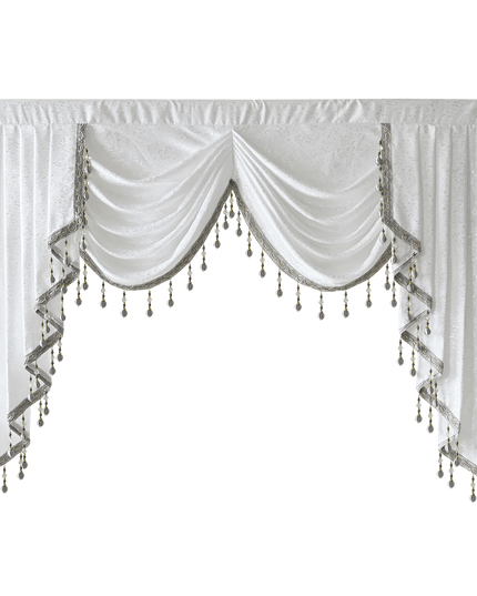 Sophisticated Gray Beaded Waterfall Swag Valance - Luxurious Rod Pocket Curtain Treatment