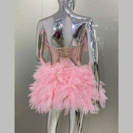 Charming Pink Lace-Up Mini Dress - Perfect for Celebrations and Events