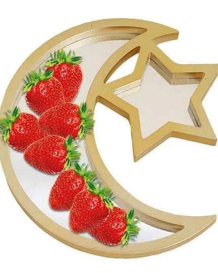 Elegant Wooden Eid Serving Tray with Star and Moon Design - Perfect for Festive Home Decor and Gifting