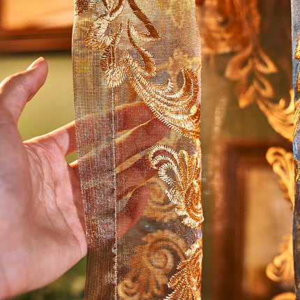 LEEJOOM Neoclassical Sheer Curtains with Hollowed Embroidery for Livin