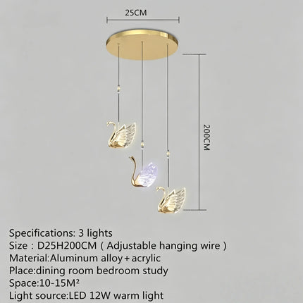 Nordic Creative Acrylic Swan LED Hanging Chandelier Study Bedroom Livi
