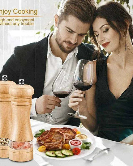 Vintage Handcrafted Wooden Spice Mill Set - 6-Inch Gourmet Salt and Pepper Grinders