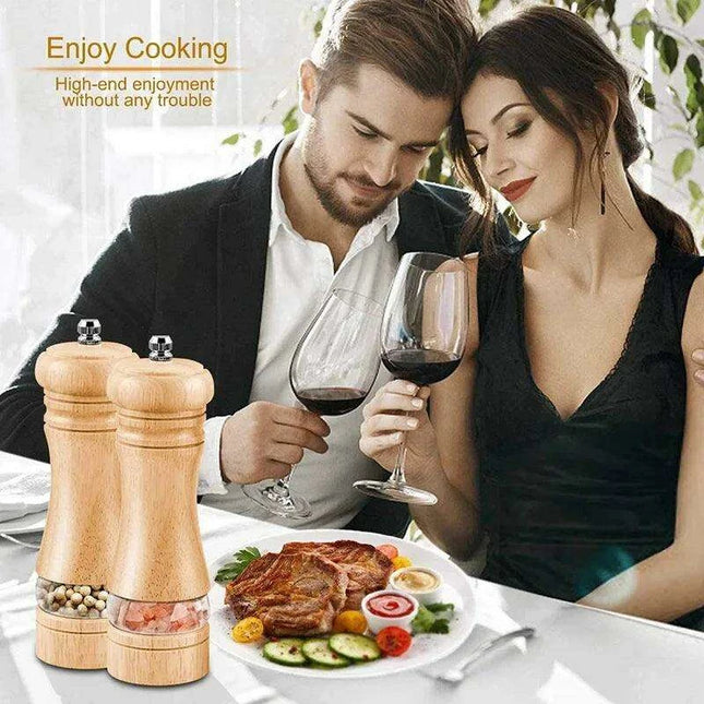 Vintage Handcrafted Wooden Spice Mill Set - 6-Inch Gourmet Salt and Pepper Grinders