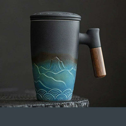 Handcrafted Vintage Porcelain Mug Set with Integrated Strainer