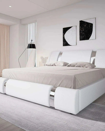 Elegant Leatherette Platform Bed with Customizable Headboard and Sturdy Support Slats