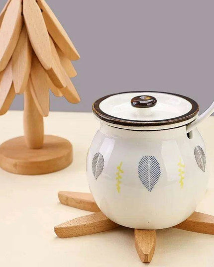 Set of 4 - Walnut Wood Tree-Shaped Heat-Resistant Trivet Set