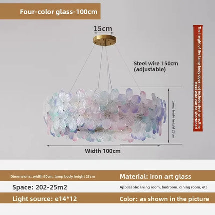 Flower Petal LED Glass Pendant Chandelier – 3-Colour Dimmable