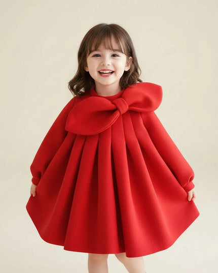 Charming Boutique Princess Dress for Girls with Elegant Bow and Puff Sleeves