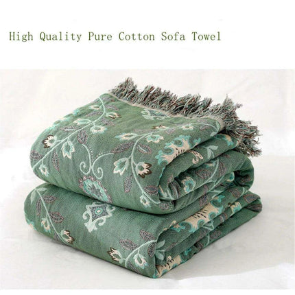 Reversible Jacquard Cotton Sofa Throw Blanket with Non-Slip Design