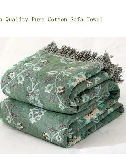 Reversible Jacquard Cotton Sofa Throw Blanket with Non-Slip Design