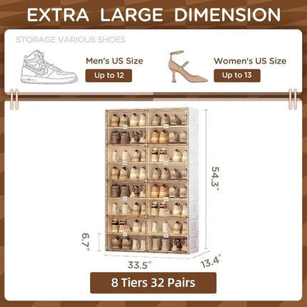 Stackable 8-Tier Shoe Rack Organizer, Holds 32 Pairs, Clear Do