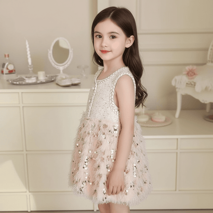 Charming Velvet A-Line Sleeveless Dress in Radiant White for Girls - Perfect for Winter Weddings and Festive Celebrations