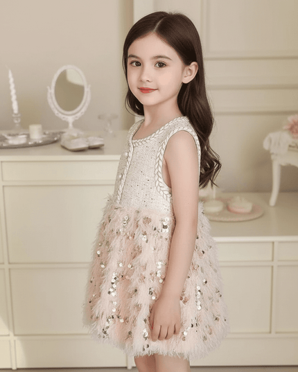 Charming Velvet A-Line Sleeveless Dress in Radiant White for Girls - Perfect for Winter Weddings and Festive Celebrations