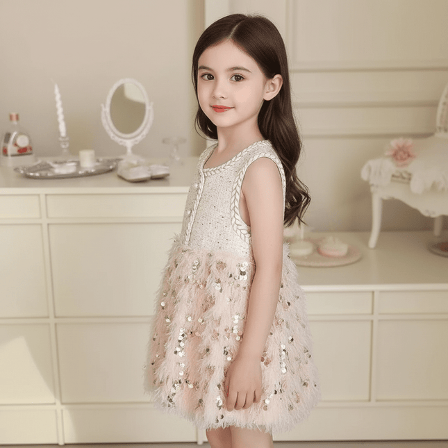 Charming Velvet A-Line Sleeveless Dress in Radiant White for Girls - Perfect for Winter Weddings and Festive Celebrations