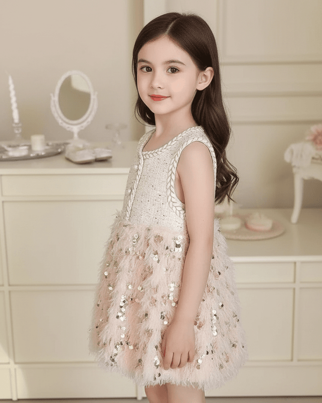 Charming Velvet A-Line Sleeveless Dress in Radiant White for Girls - Perfect for Winter Weddings and Festive Celebrations
