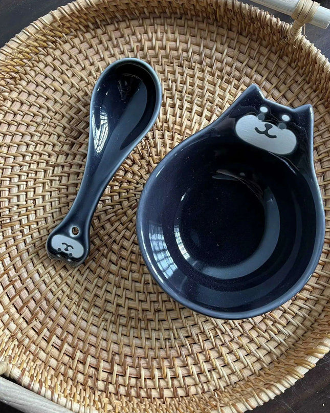 Whimsical Cartoon Relief Ceramic Sauce Bowl with Spoon for Hot Pot and BBQ Delight