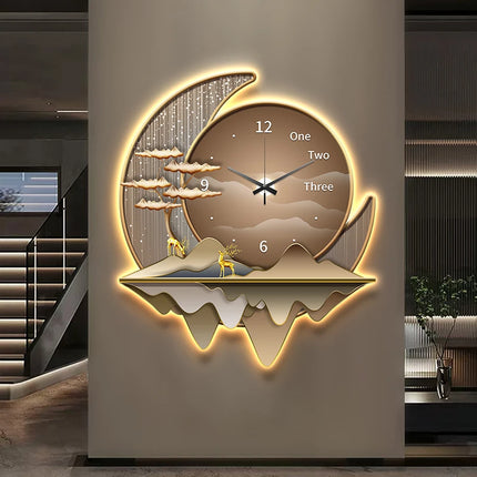 Light Luxury Silent Wall Clock & Lamp | Decorative Living Room Statement Piece