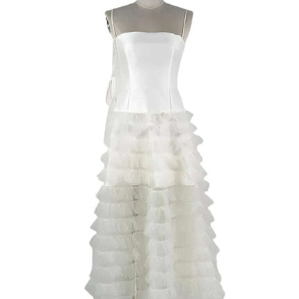 Sophisticated Strapless High Waist Gauze Dress with Elegant Camisole Accents