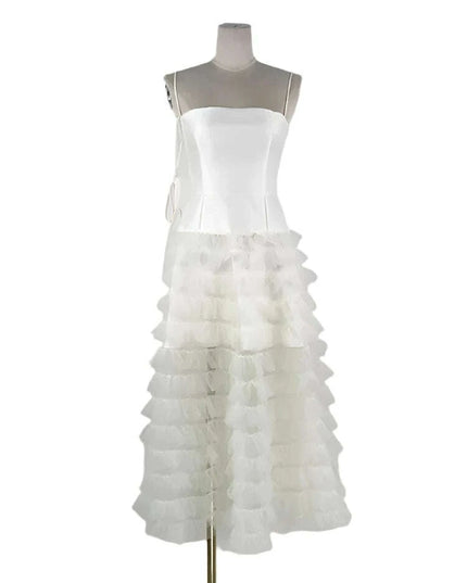 Sophisticated Strapless High Waist Gauze Dress with Elegant Camisole Accents