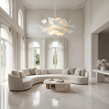 Postmodern White Flower LED Pendant Light — Petal Design, 40–80cm