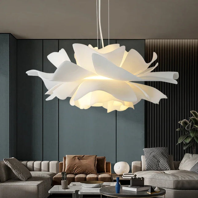 Postmodern White Flower LED Pendant Light — Petal Design, 40–80cm
