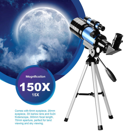 70mm Portable Astronomy Telescope Kit with Interchangeable Eyepieces, Adjustable Tripod, and Barlow Lens - Perfect for Budding Stargazers and Space Enthusiasts