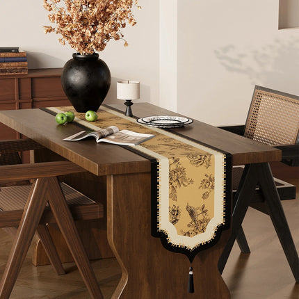 Vintage Floral Jacquard Table Runner with Tassels