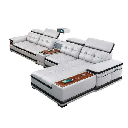 Elegant Italian Leather Bluetooth Sofa Set with Massage Features, Integrated Speaker, Projector, USB Charging Ports, and Convenient Cup Holder - Contemporary Comfort Solution