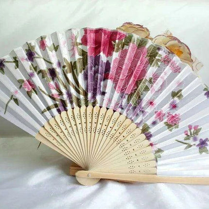 Elegant Vintage Chinese Silk Bamboo Folding Fan with Unique Designs