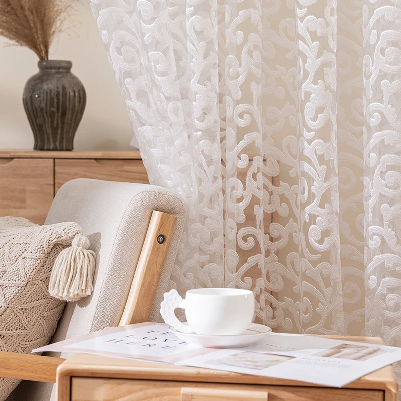 LEEJOOM European Style Jacquard Sheer Curtain Panel - Modern Organza D