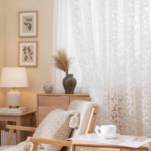 LEEJOOM European Style Jacquard Sheer Curtain Panel - Modern Organza D