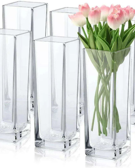 Set of 6 Elegant Clear Glass Vases - Chic Home Decor Accent
