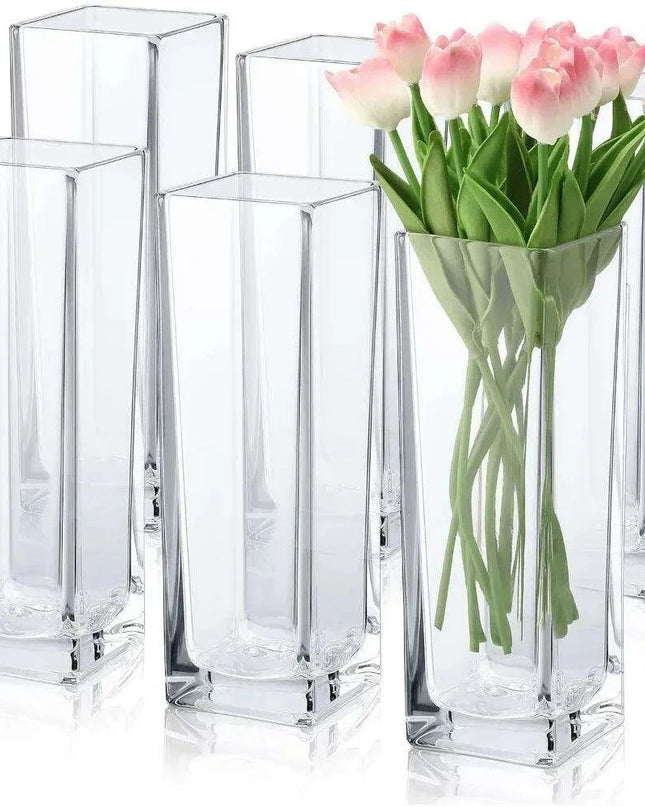 Set of 6 Elegant Clear Glass Vases - Chic Home Decor Accent