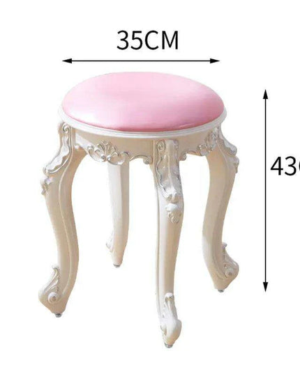 Elegant Silver White Leather Vanity Stool with European Flair