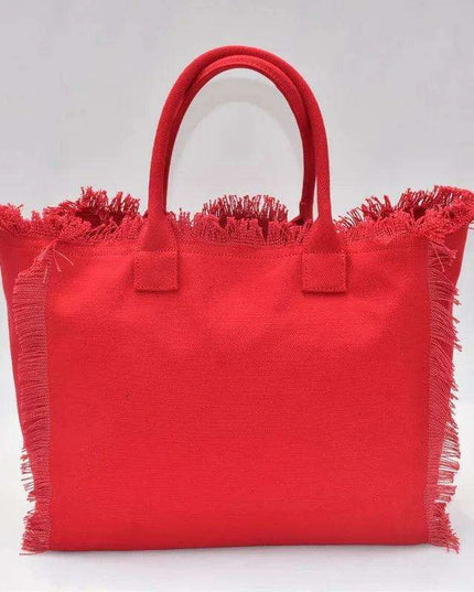 Personalized Trendy Fringed Canvas Tote with Stylish Ruffles