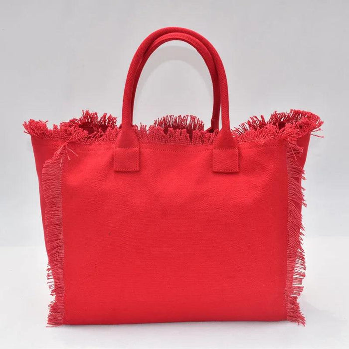 Personalized Trendy Fringed Canvas Tote with Stylish Ruffles