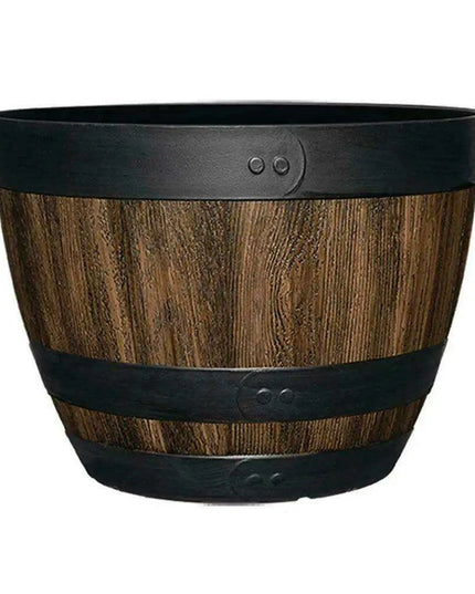 Vintage Charm 16-Inch Durable Resin Barrel Planter for Your Garden Oasis