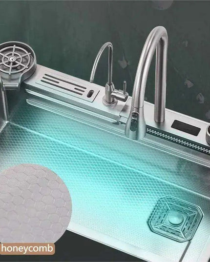 Sleek 304 Stainless Steel Waterfall Kitchen Sink Set with Touch-Control Faucet - Above Counter Installation