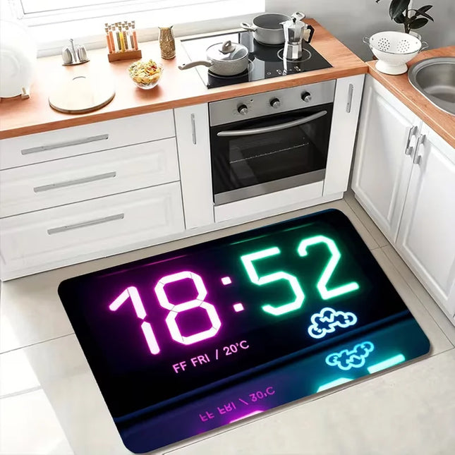 Digital Clock & Temperature Floor Mat — Flannel, Non-Slip