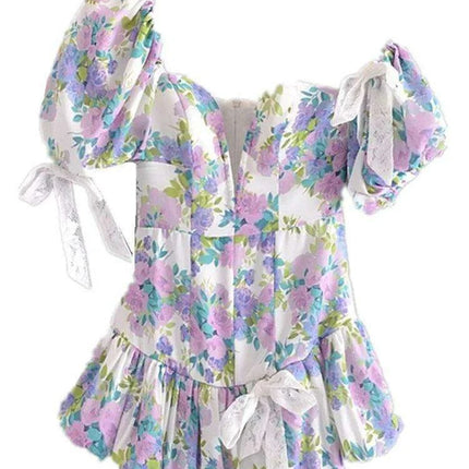 Chic Floral One-Shoulder Mini Dress with Vintage Appeal