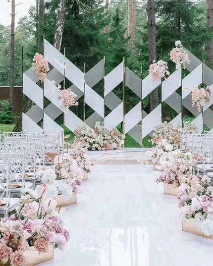 Elegant White Mirrored Wedding Aisle Runner with Modern Design