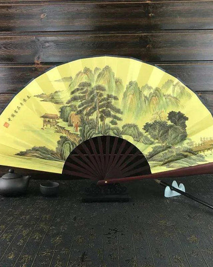 Vintage Silk Folding Fan with Bamboo Handle - Stunning Handheld Accessory for Celebrations and Home Sophistication