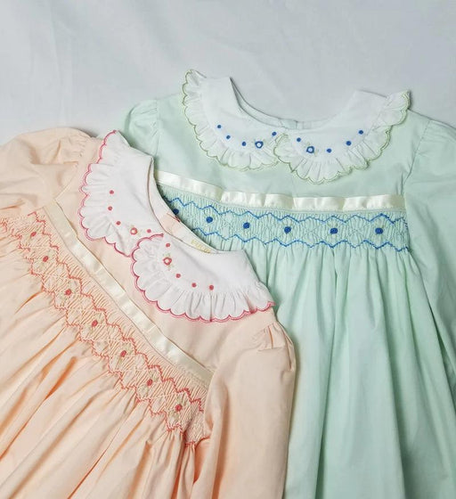 Delightful Vintage-Inspired Pink Smocked Dress for Girls - Long Sleeve Autumn Collection with Elegant Embroidery
