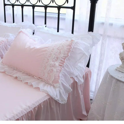 ZL777 100% Cotton Lace Ruffle Pillowcase - Elegant Wedding Design