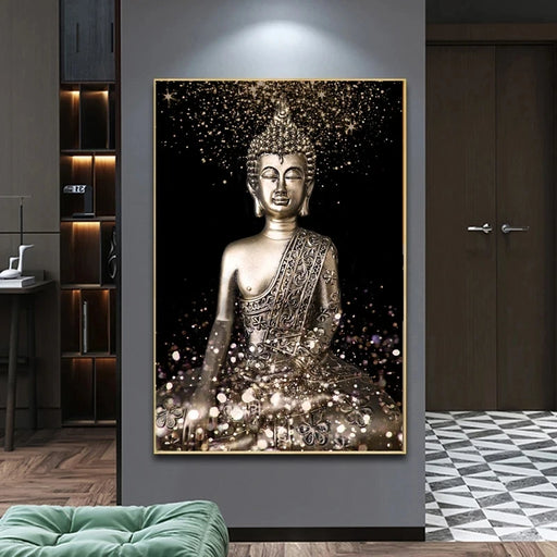 Buddha Metal Statuette Art Print with Contemporary Buddhist Theme