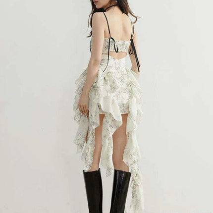 Trendy Women's Strapless Mini Dress with Ruffled Details and Asymmetrical Hem