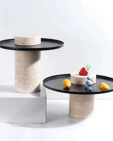 Elegant Travertine Tea Serving Tray Collection - Exquisite Stone Platter for Upscale Entertaining
