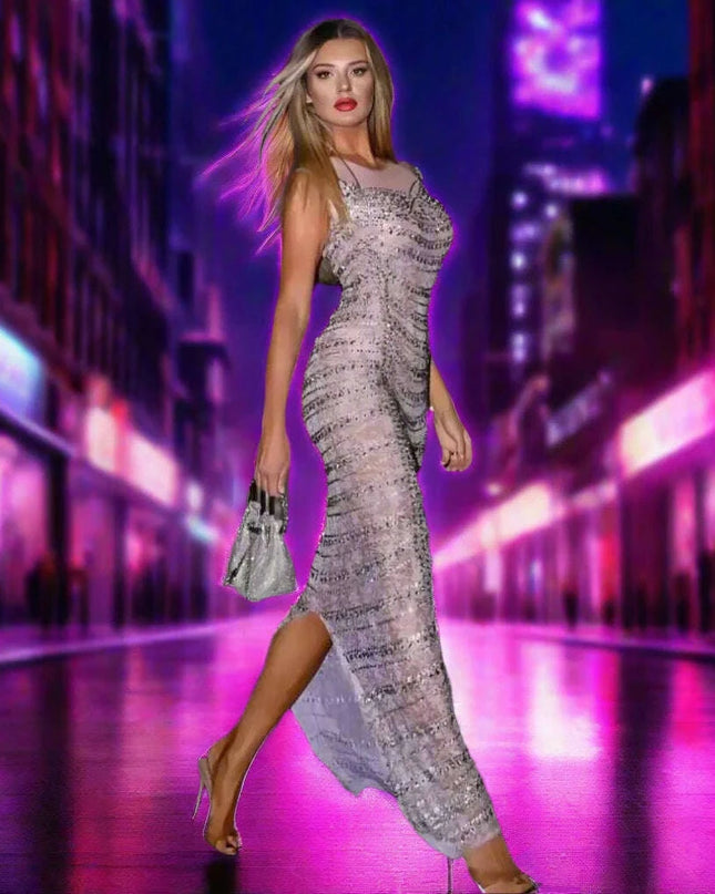 Radiant Rhinestone Mesh Performance Gown