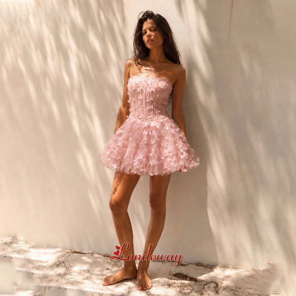 Londeway Strapless 3D Petal A-Line Mini Dress — Custom Fit for Homecoming, Prom & Cocktail